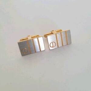 Dunhill D Cufflinks Silver Gold Tone Logo Rectangle Logo Retro Stripped Vintage